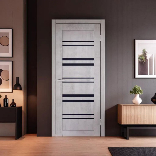 Міжкімнатні двері Doors Smart C017 скло чорне (бетон світлий)