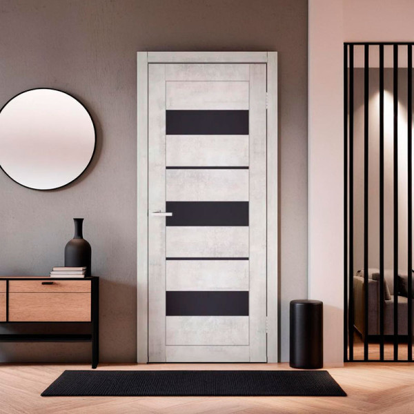 Міжкімнатні двері Doors Smart C028 скло чорне (бетон світлий)